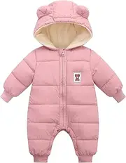 [Happy Cherry] Baby Snowsuit Winter with Hood for Boys Girls Warm Thick Romper Jumpsuit Romper Jumpsuit Long Sleeves Toddler Winter Coat - 0-18 Months, Pink 3, 3-6 Monate