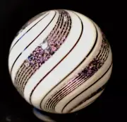 HOT HOUSE GLASS MARBLE/1.234"-BLACK/WHITE DICHROIC SPARKLER IN MAGENTA MIST-FAST
