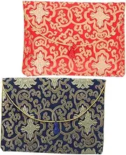 DOITOOL 2Pcs Embroidered Brocade Pouch Decorative Storage Bag for Buddhist Scriptures Elegant Container for Music Books Sundries Chinese Style Pattern with Knot Closure