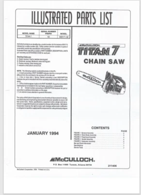 McCulloch Chainsaw Titan 7 Illustrated Parts List 1994 7 pages