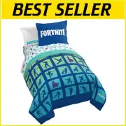 Gaming-Inspired Fortnite Bed Set - 5-Piece Twin Set with Reversible Comforter