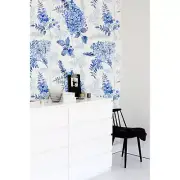 Removable wallpaper Watercolor blue hydrangea Subtle and soft White