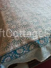 Sun Print Indian Kantha Hand Block Handmade Bedspread Throw Blanket King Size