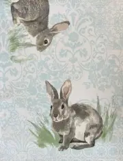 Cotton & Co. Bunny Rabbit Blue Damask Cloth Table Runner Spring Easter 16” x72"