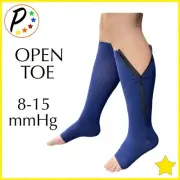 Presadee Open Toe 8-15 mmHg Mild Compression Leg Shin Calf Zipper Navy Socks