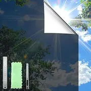 DUOFIRE One Way Window Film Privacy See Out Not in Heat Blocker Reflective Mirror Tint Film for Home Static Cling Anti-UV Sun Blocking Window Covering(Black-Silver, 11.8x78.7in)