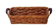 Amish Cracker Basket Server Solid Oak Handwoven With Genuine Leather Handles