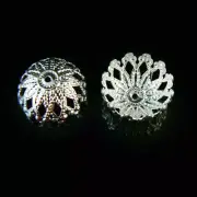 12 x 6mm silver plated brass filigree dome bead cap beads, 12 pieces