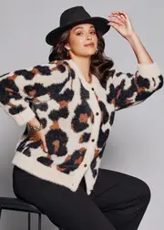[Virtuelle] Taking Shape Fluffy Knit Crop Animal Cardigan Size 26 in Animal - Plus Size Women's Clothing Animal