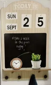 Chalkboard Calendar Wall Decor Display Shelf W/4 Hooks LARGE Wall-Mounted Wood