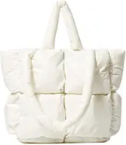 Morakot Lightweight Puffer Tote Purse Quilted Women Luxury Handbag Soft Shoulder Bag White