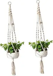 Milisten 2Pcs Large Hand Knitted Rope Flowerpot Hanging Net Bags for Decor Space Saving Wall Mounted Plant Net Bags for Indoor and Outdoor Use