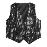 Costume Vest Glitter Unisex Colorful Kids Sleeveless Sequin Vest For Party Black M