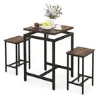 3 Pieces Bar Table Set Square Counter Height Table with Stools for Small Space