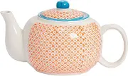 Nicola Spring Hand-Printed Teapot - 820ml - Orange Traditional Decorative Floral Pattern Porcelain Tea Pot with Lid Tableware Large Teapot for Tea, Milk