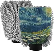 XYMZR Sheep Starry Night Absorbent Microfiber Car Wash Mitt, Funny Cute Anime Scratch Free for Cars Cleaning, Home Cleaning Mitts, 2 Pack, 10.24” L x 7.09” W