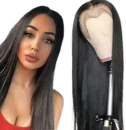 Lakaisa 13x4 HD Lace Front Human Hair Wig #1B Natural Black Color Straight Wigs 100% Glueless Unprocessed Brazilian Remy Virgin Hair 180% Density For Women 22 Inch