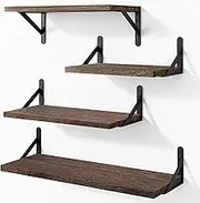 YGEOMER Floating Shelves, Dark Carbonized Black, 4 Sets of Wall Mounted Shelf for Bathroom Decor, Floating Book Shelves for Wall, Bedroom, Living Room or Kitchen