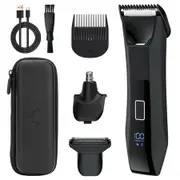 2-in-1 Body Hair Groomer and Groin Hair Shaver for Men Dual-Head Trimmer for No-Nick Shaving, Smooth Grooming, IPX7 Waterproof, LED Display