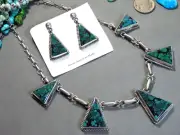 NAVAJO Ray Delgarito SKY HORSE TURQUOISE Sterling Silver 21" Necklace & Earrings