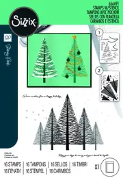 Sizzix A5 Clear Stamps Set 16PK w/Stencil - Cosmopolitan Christmas, Merry and Li