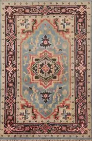 Geometric Light Blue Heriz Serapi Oriental Hand-knotted Accent Rug 3'x5' Carpet
