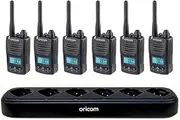 Oricom DTX600 6-Way Charging Station with 6 Radios Included - 80 Channels, Duplex, Die-Cast Metal Chassis, Switchable RF Power, Waterproof Dust IP67, Signal Monitoring, Triple Watch