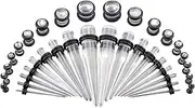 [Awinrel] 36 PiecesTransparent Acrylic Glitter Taper Ear Stretching Kit Tunnel Gauge Plugs Eyelet Piercing Jewelry Set 14G-00G