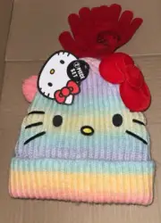 HELLO KITTY RAINBOW BEANIE AND GLOVES WINTER SET NEW