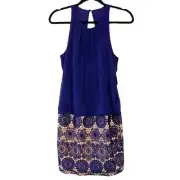 AIDAN BY AIDAN MATTOX Racerback Blue Tan Chiffon and Lace Blouson Dress 4 NWT