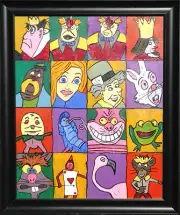 Alice In Wonderland 22x30 Framed Mix Media Painting ORIGINAL Art Hearts Rabbit