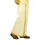 COTTON pocket Single Dhoti Cream colour with Gold Jari Border waist size 36"