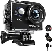 GOOKAM 4K 20MP Sport Action Camera WiFi Underwater 40M Waterproof Camera 170° Wide Angle 2'' LCD Screen with External Microphone Remote Control 2x1050mAh Rechargeable Batteries and Accessories Kit