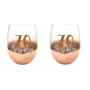 2PK Seventy 70 Rose Gold Ombre Stemless Alcohol Wine Glass 600ml Drinking Cup