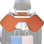 Car Organizer Bag Back Seat | PU Leather Tissue Storage Box Headrest Seat Organizer | Car Organizer Double Hooks Car Accessories with Cup Holder for MPV & SUV