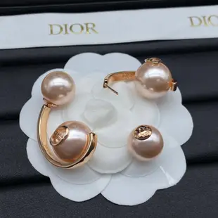 d家CD珍珠耳環2023年新款黃銅材質銀針歐美時尚百搭高級感耳環耳