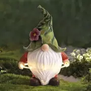 Garden Gnome Solar Powered Automatic Light Up Resin Statue - Patio Yard Lawn