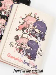 Anime Yae Miko Raiden Shogun Black/White Cute PU Leather Purse Short Wallet