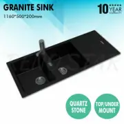 ARETE STONE 1160 mm Premium Black Quartz Granite Double Kitchen Sink & Drainer