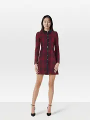 Red & Blue Checkered Long Button Down Dress