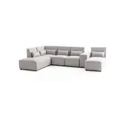 Foret 6 Seater Sofa Modular Corner Lounge Couch Fabric Left Chaise Ottoman Beige L Shape