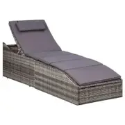 Sunbed with Cushion Poly Rattan Grey