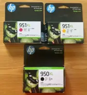 GENUINE HP 951XL MAGENTA, YELLOW & 950XL BLACK Ink Cartridges Exp 2026 FREE POST