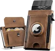 [IWANTIT] Slim Leather Airtag Wallet with Coin Compartment, Air Tag Smart Pop-Up Wallet, RFID Protection Wallet, Men's Card Case for Men
