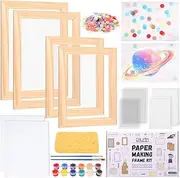 Caydo 18 Pieces Paper Making Kit includes A5, A6 Size Wooden Mold and Deckle, Absorbent Paper, Pulp, Sponge, Paints, Confetti and Instructions for DIY Paper Making