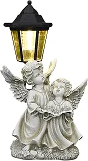 Bsbkoj Garden Decor Angel Statues, Resin Angels Outdoor Sculptures Solar Garden Statues, 7.48x7.09x13.19 inches Adorable Sensor Art Decoration with Light Lawn Ornament for Patio