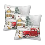 Winter Throw Pillow Covers 18x18 Set of 2 18" x 18" (Pack of 2) Red Truck