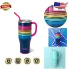 40oz Triple Insulated Tumbler with Handle & Straw - Travel Mug in Electric Slide