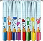 ZhiRain Kids Cartoon Pencil Curtains Colorful Crayons Art Printed School Curtain with Rod Pocket for Nursery Bedroom Living Room Home Decor Drapes Window Treatments 2 Panels Set 42x63in
