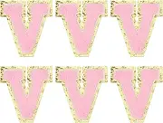 sourcing map Chenille Letter Patches 3.1" Alphabet V Iron on Embroidered Patch Sew on Letter Stickers Applique for Repairing Clothing Jeans Shoes Hats DIY(Pink, Pack of 6)